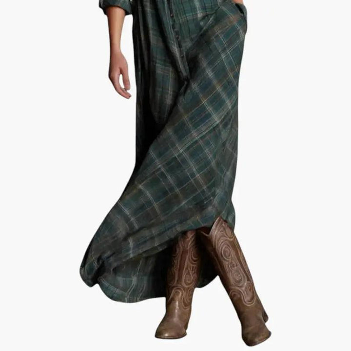 Women's Maxi Dress with Button Closure and Side Pockets