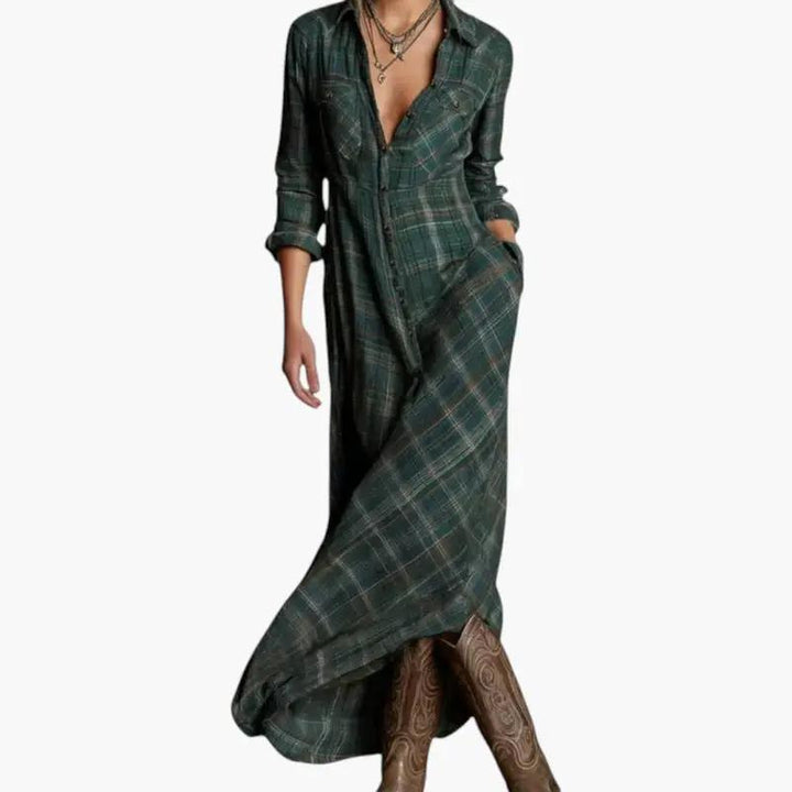 Women's Maxi Dress with Button Closure and Side Pockets