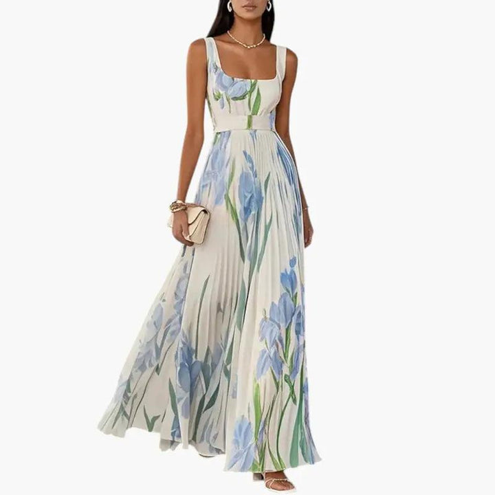 Women's Maxi Dress with Floral Pattern and A-Line Fit