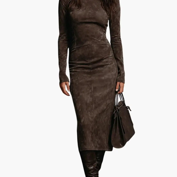 Women's Maxi Dress with High Neck and Lace Detail Asymmetrical Hem