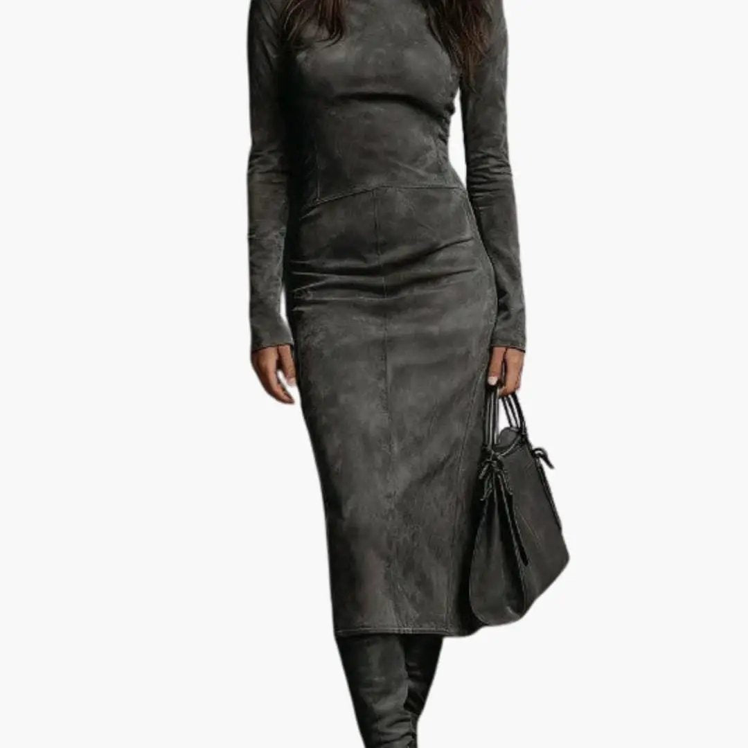 Women's Maxi Dress with High Neck and Lace Detail Asymmetrical Hem