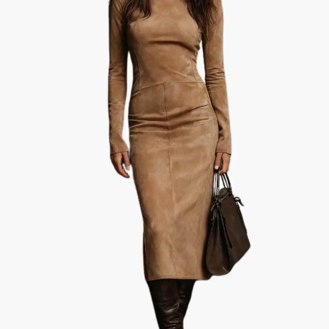 Women's Maxi Dress with High Neck and Lace Detail Asymmetrical Hem