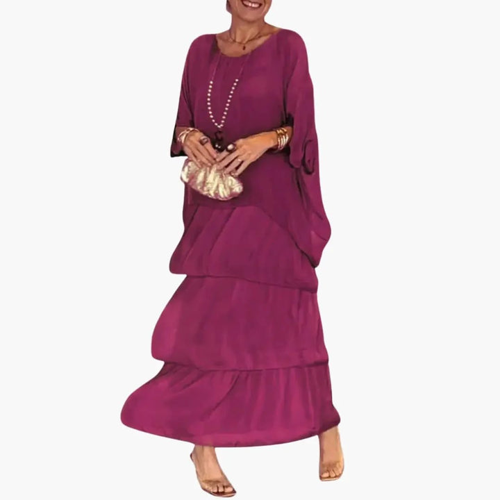 Women's Maxi Dress with Round Neck and Smocked Sleeve Detail