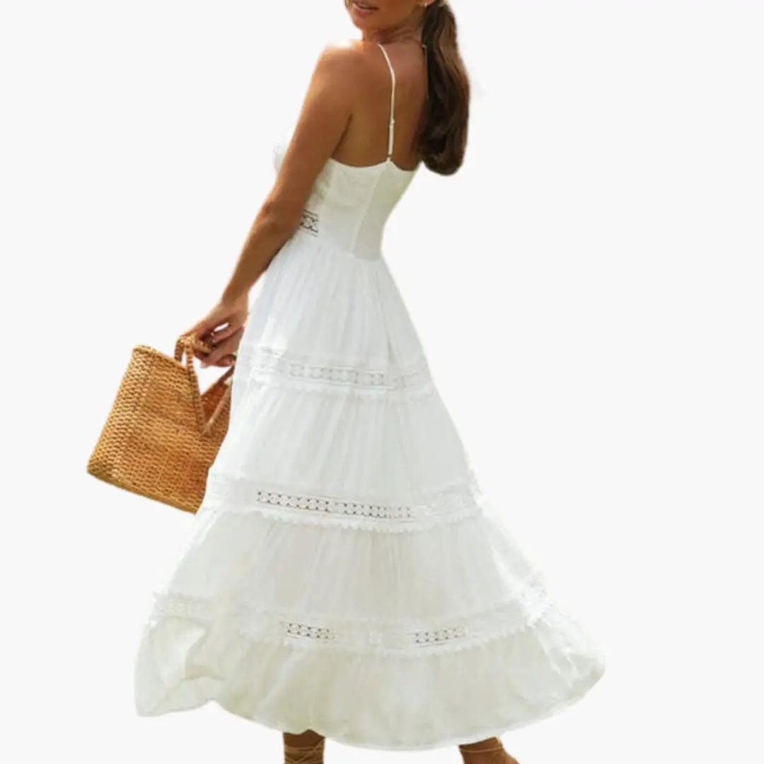 Women’s Maxi Dress with Spaghetti Straps and V Neck