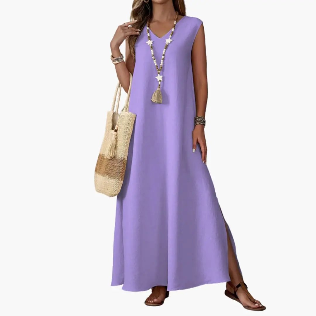 Women’s Maxi Dress with V Neck and Side Slit