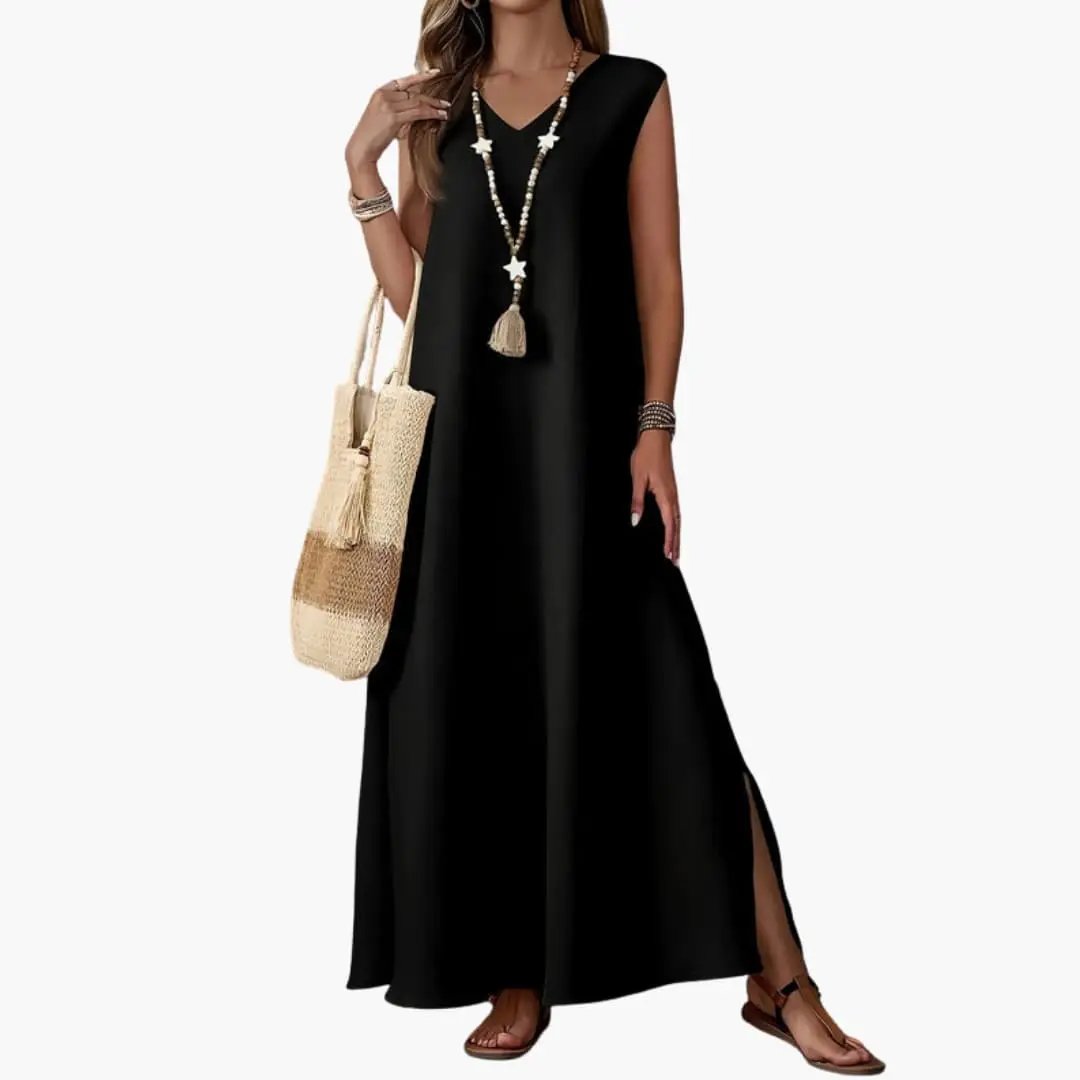 Women’s Maxi Dress with V Neck and Side Slit