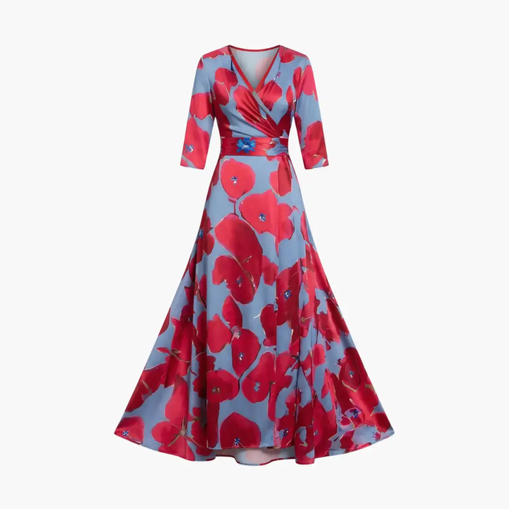 Women's Maxi Dress with Wrap Design and Three Quarter Sleeves