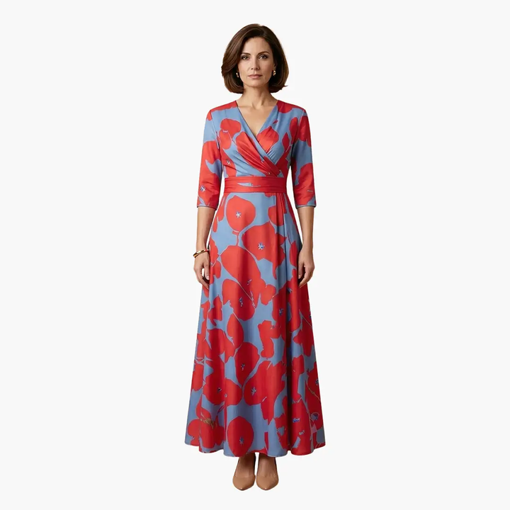 Women's Maxi Dress with Wrap Design and Three Quarter Sleeves