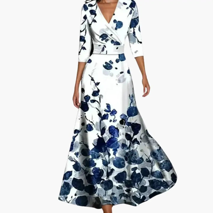 Women's Maxi Dress with Wrap Design and Three Quarter Sleeves