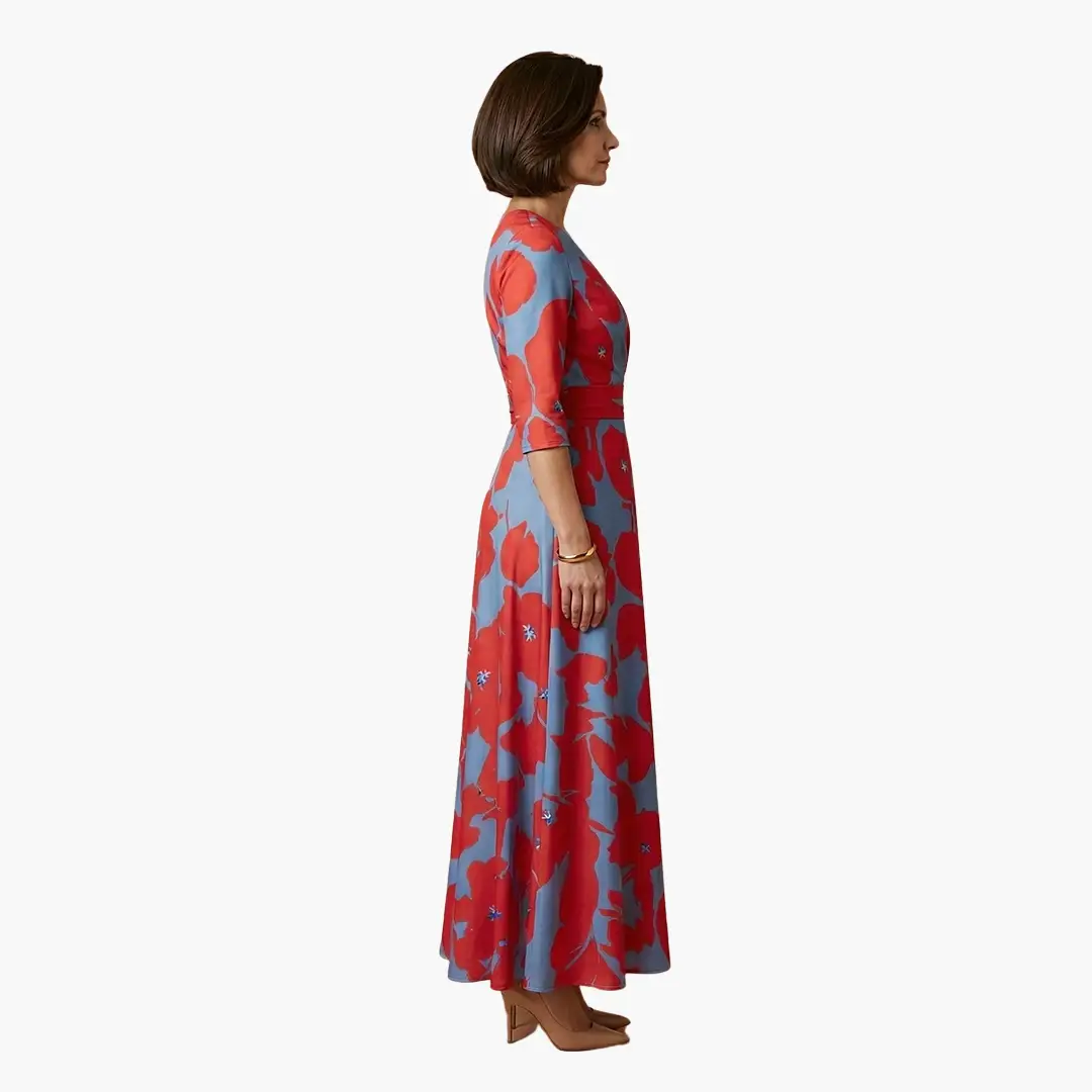Women's Maxi Dress with Wrap Design and Three Quarter Sleeves