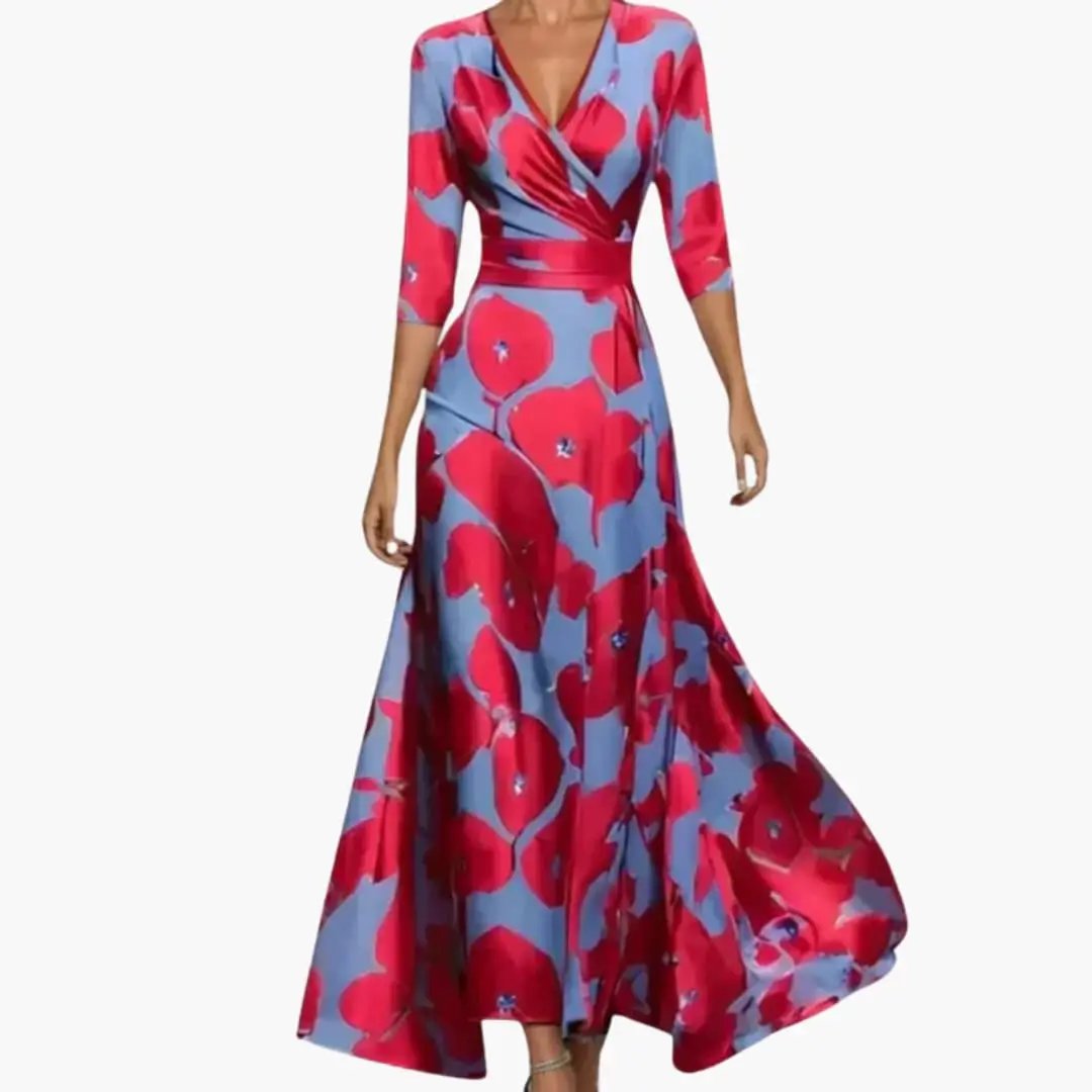 Women's Maxi Dress with Wrap Design and Three Quarter Sleeves