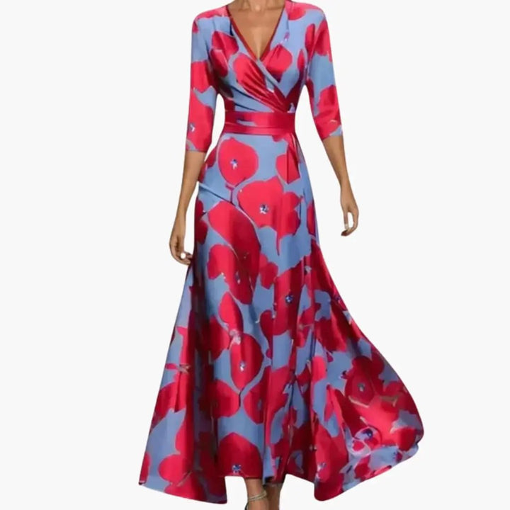 Women's Maxi Dress with Wrap Design and Three Quarter Sleeves