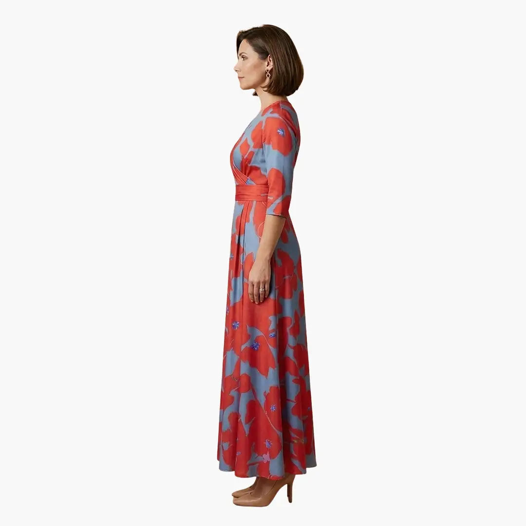 Women's Maxi Dress with Wrap Design and Three Quarter Sleeves