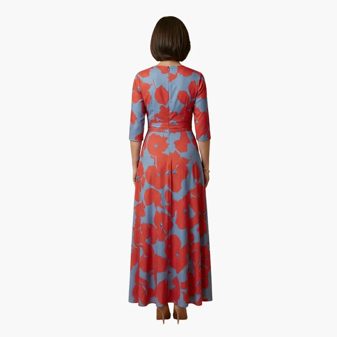 Women's Maxi Dress with Wrap Design and Three Quarter Sleeves