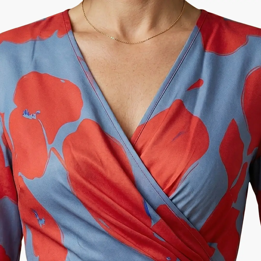 Women's Maxi Dress with Wrap Design and Three Quarter Sleeves