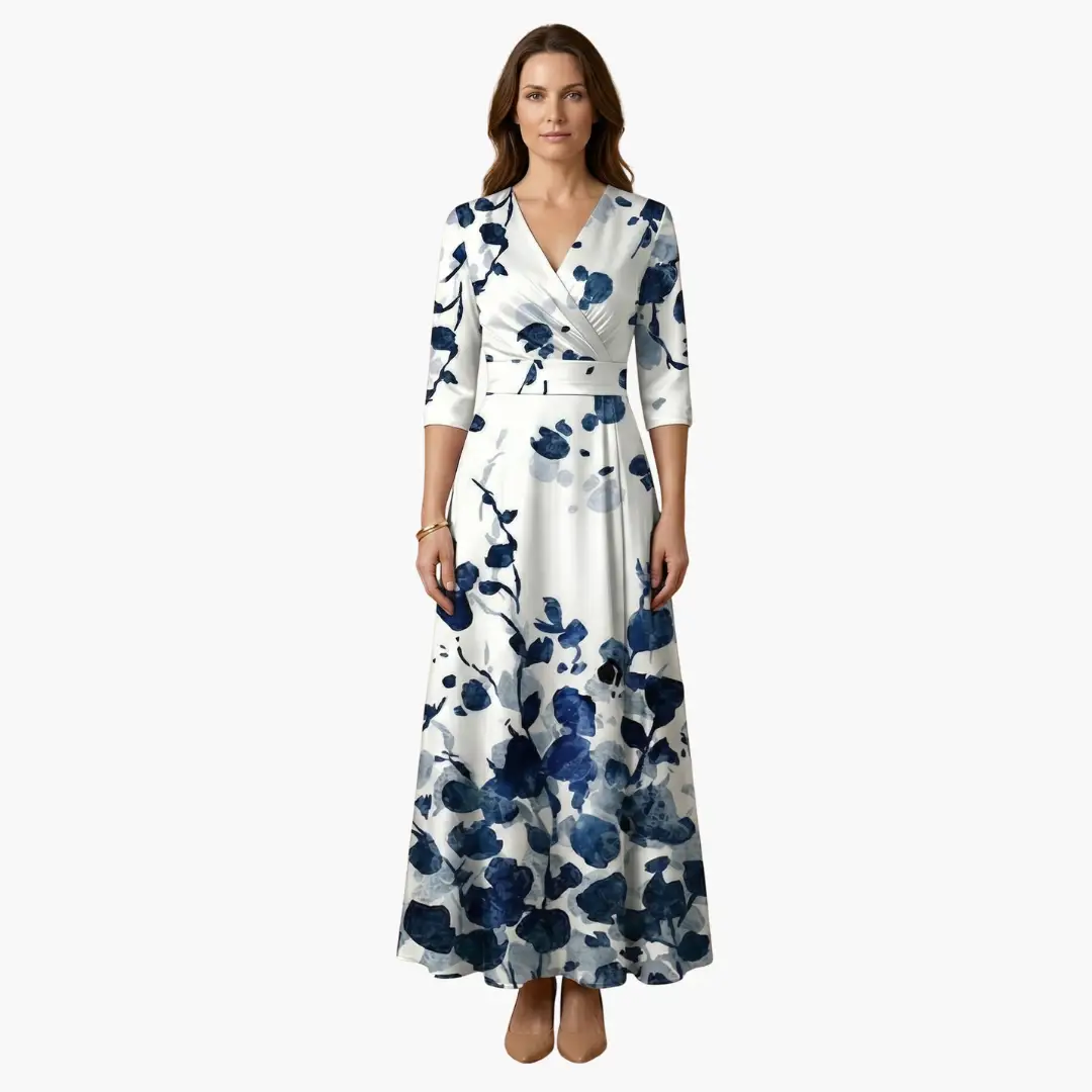 Women's Maxi Dress with Wrap Design and Three Quarter Sleeves