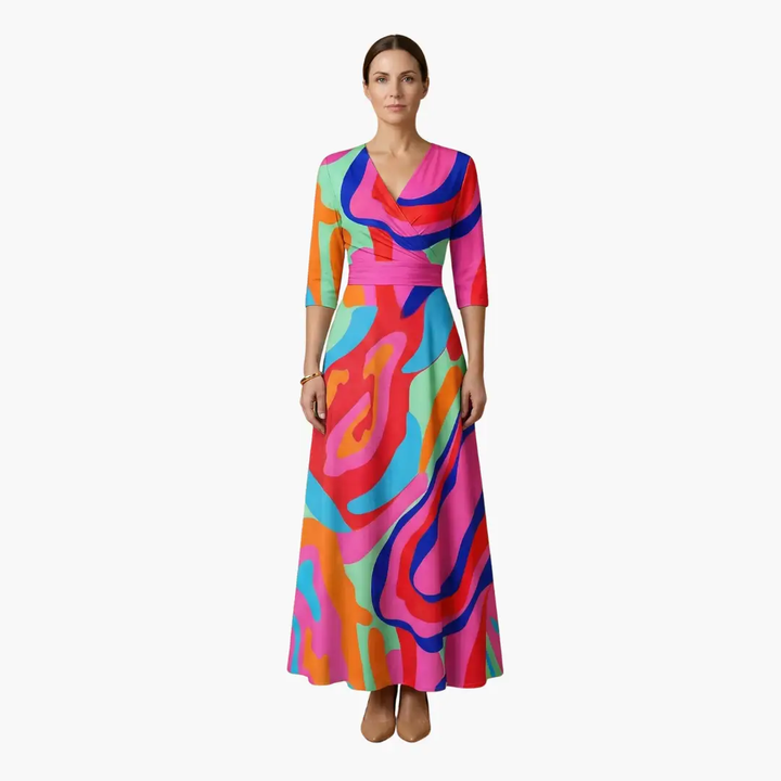 Women's Maxi Dress with Wrap Design and Three Quarter Sleeves