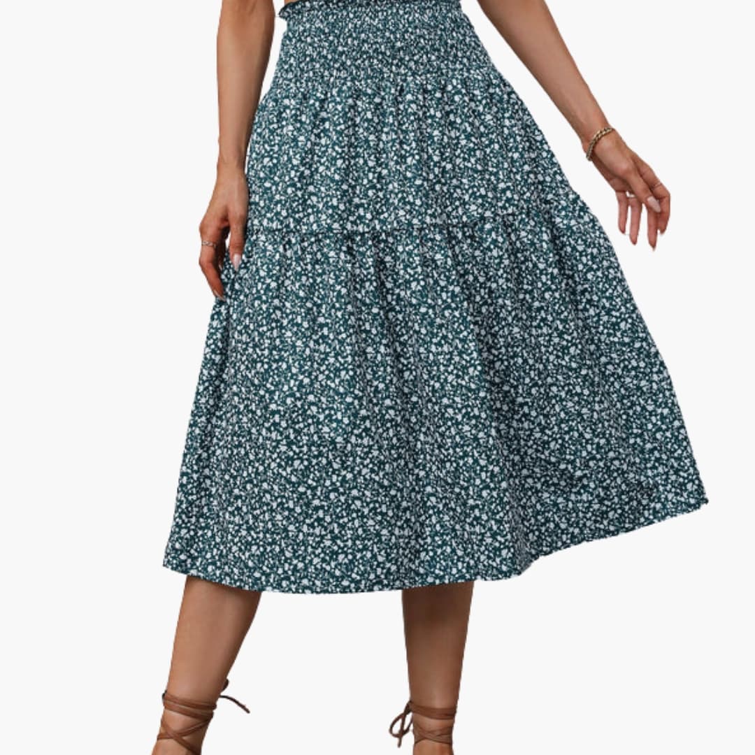 Women's Maxi Skirt with Elastic Waistband and Printed Surface