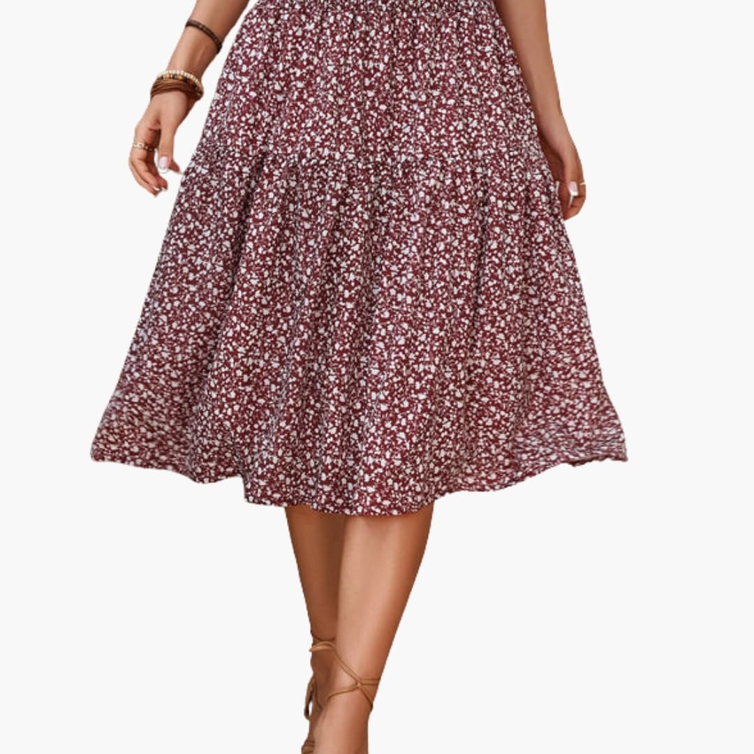Women's Maxi Skirt with Elastic Waistband and Printed Surface
