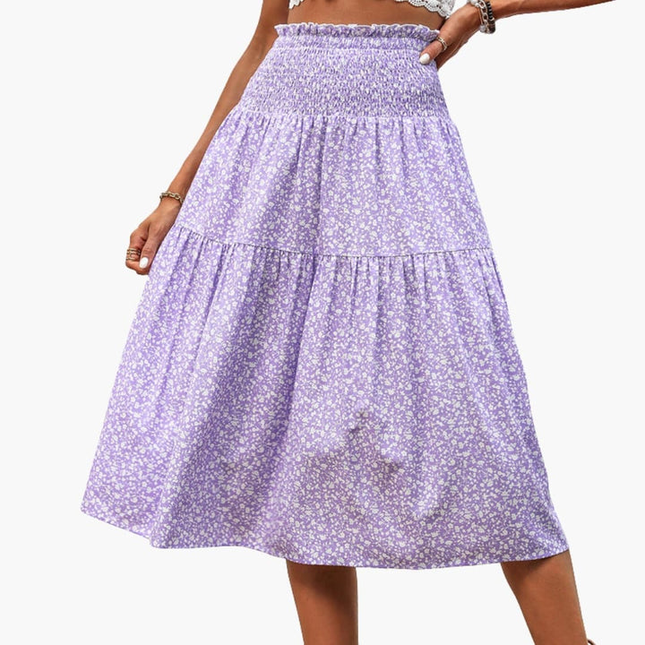 Women's Maxi Skirt with Elastic Waistband and Printed Surface