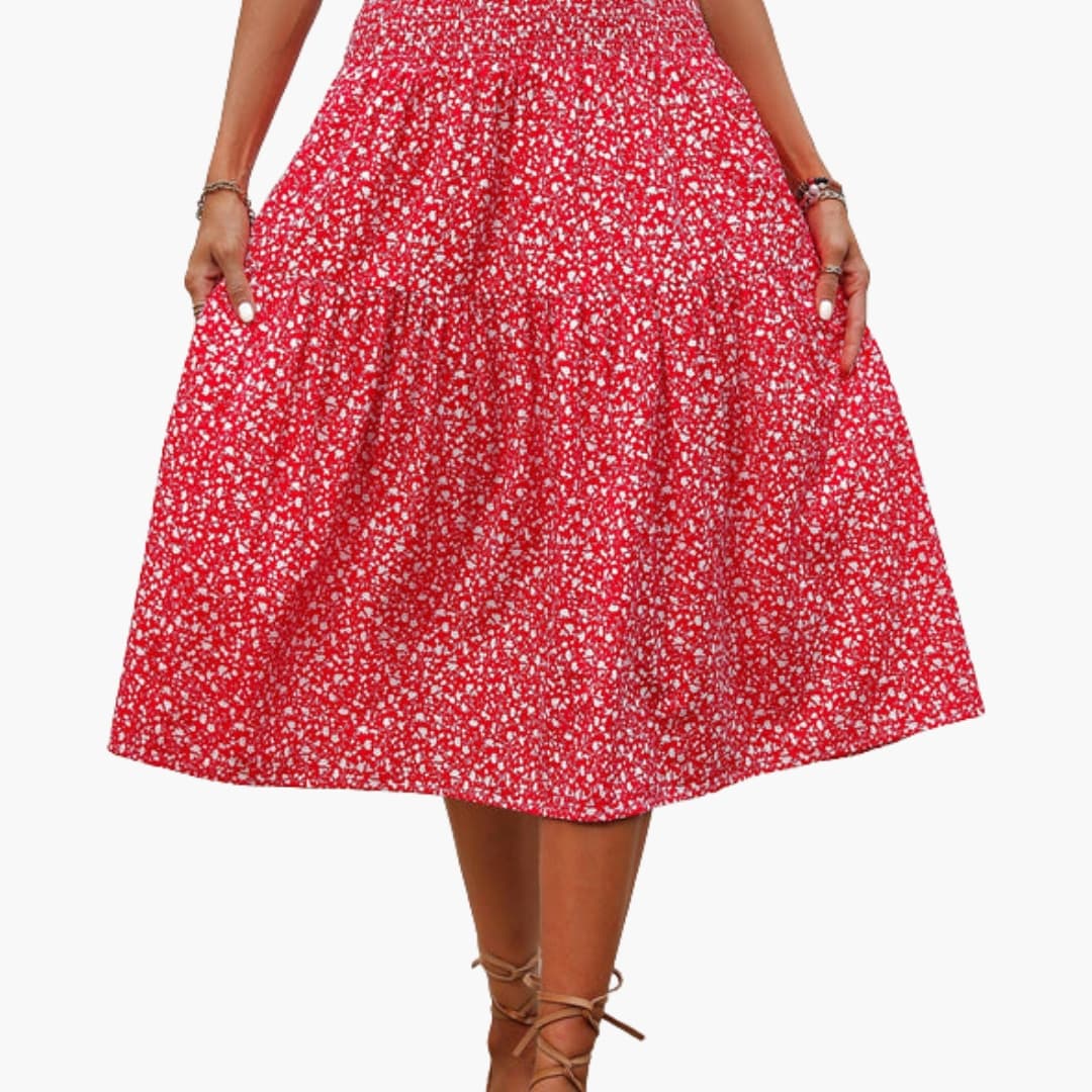 Women's Maxi Skirt with Elastic Waistband and Printed Surface
