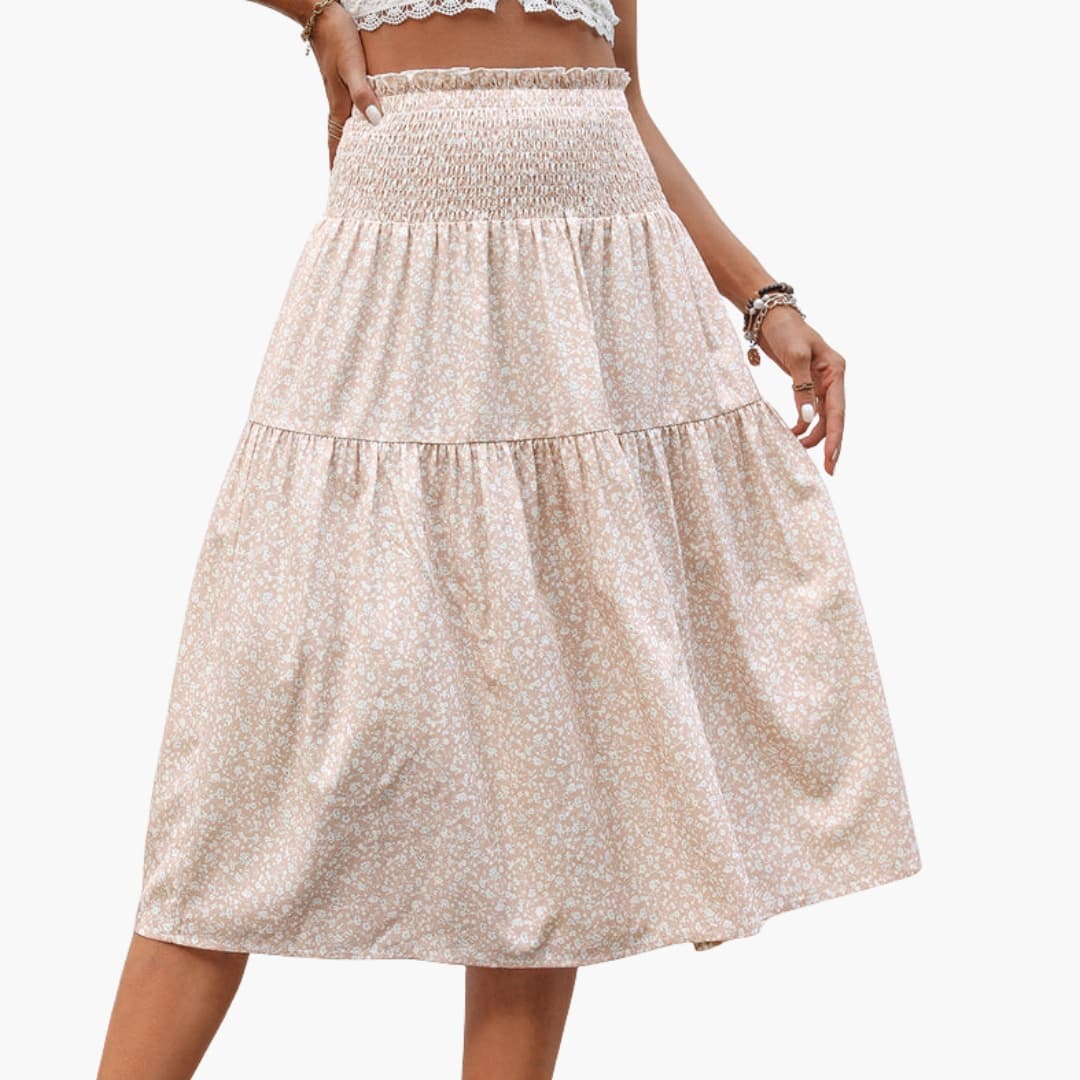 Women's Maxi Skirt with Elastic Waistband and Printed Surface