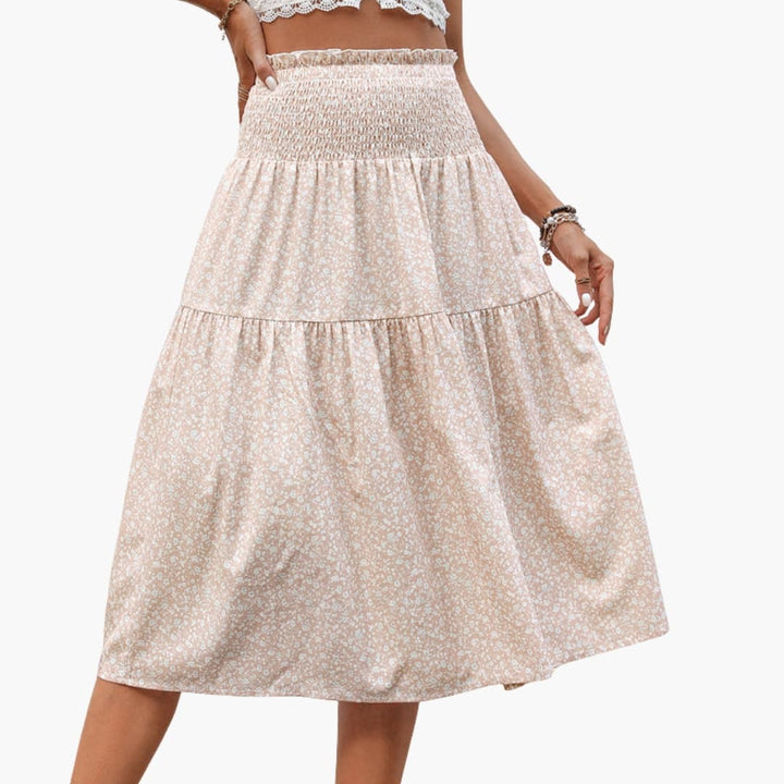 Women's Maxi Skirt with Elastic Waistband and Printed Surface