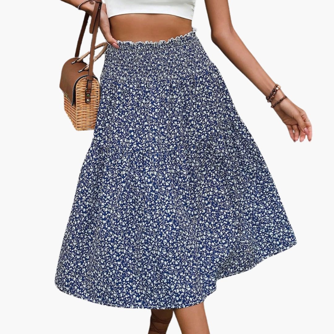 Women's Maxi Skirt with Elastic Waistband and Printed Surface