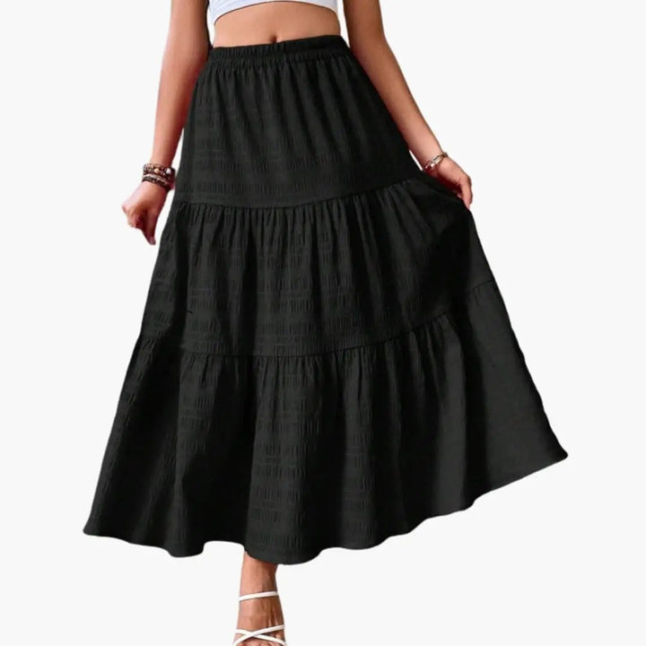 Women's Maxi Skirt with Elastic Waistband and Layered Structure