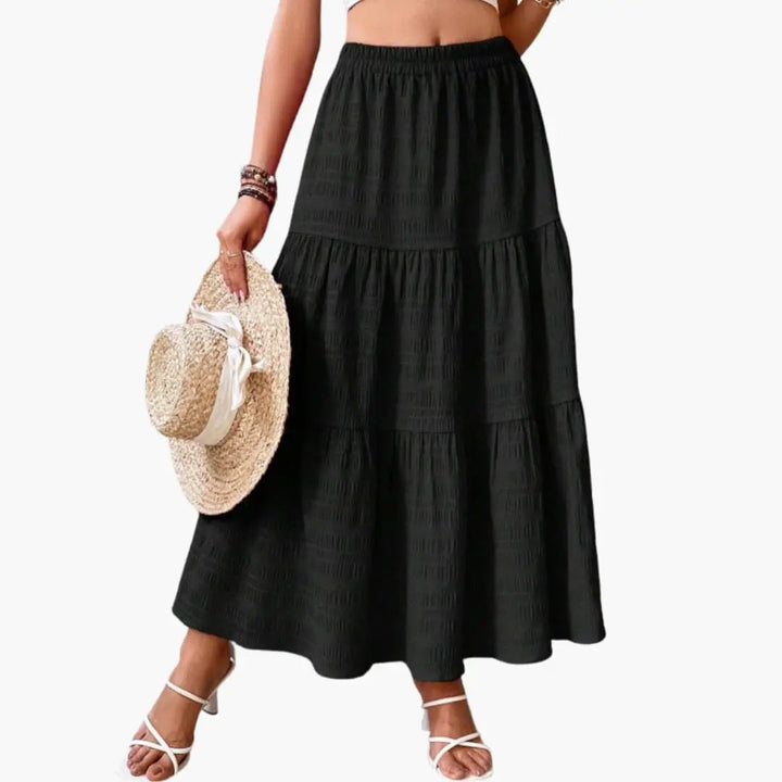Women's Maxi Skirt with Elastic Waistband and Layered Structure