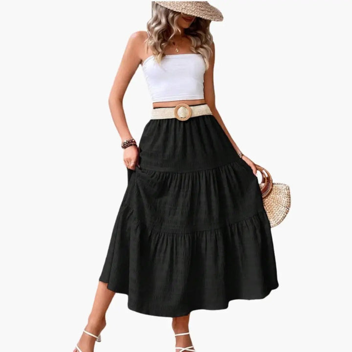 Women's Maxi Skirt with Elastic Waistband and Layered Structure