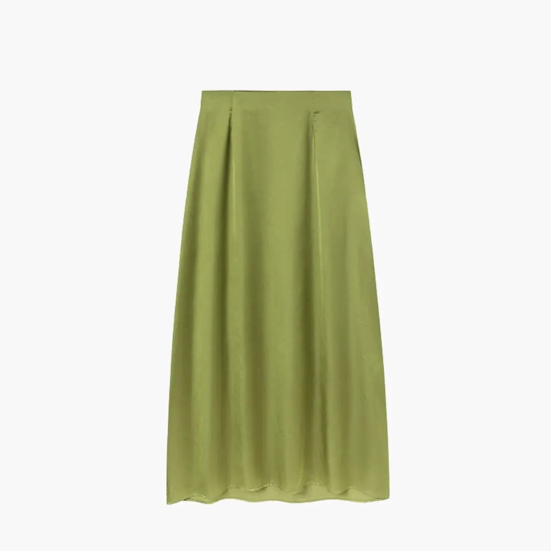 Women's Maxi Skirt with High Waist and Satin Surface