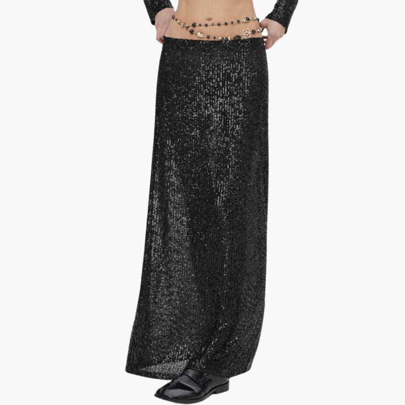 Women's Maxi Skirt with High Waist and Sequin Surface