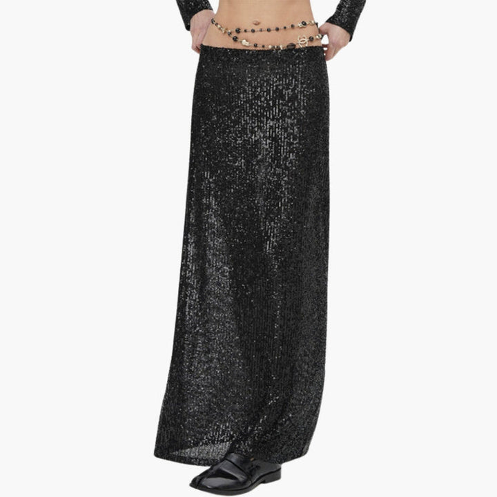 Women's Maxi Skirt with High Waist and Sequin Surface