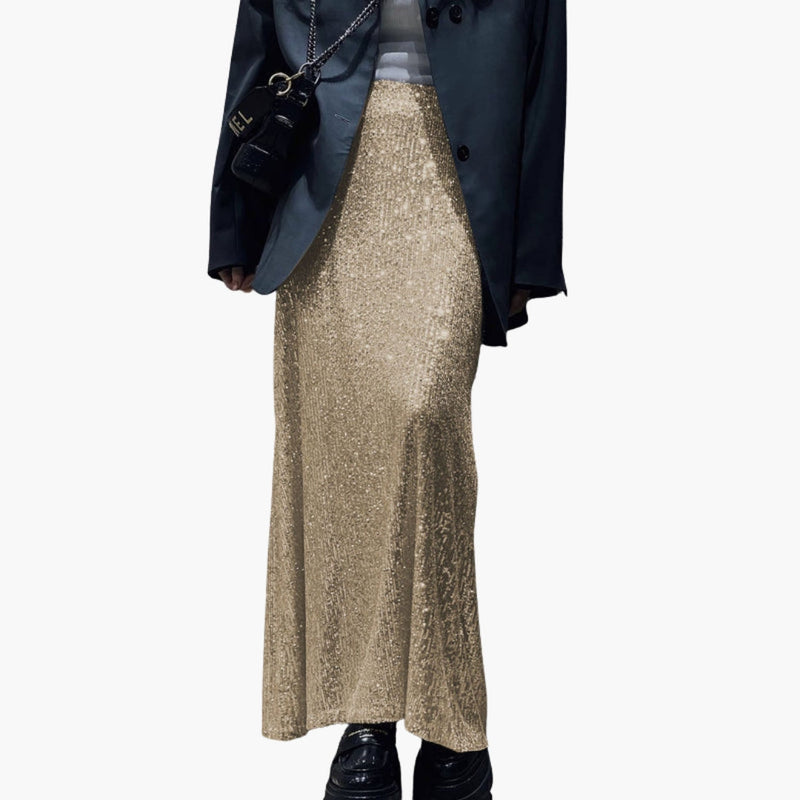 Women's Maxi Skirt with High Waist and Sequin Surface