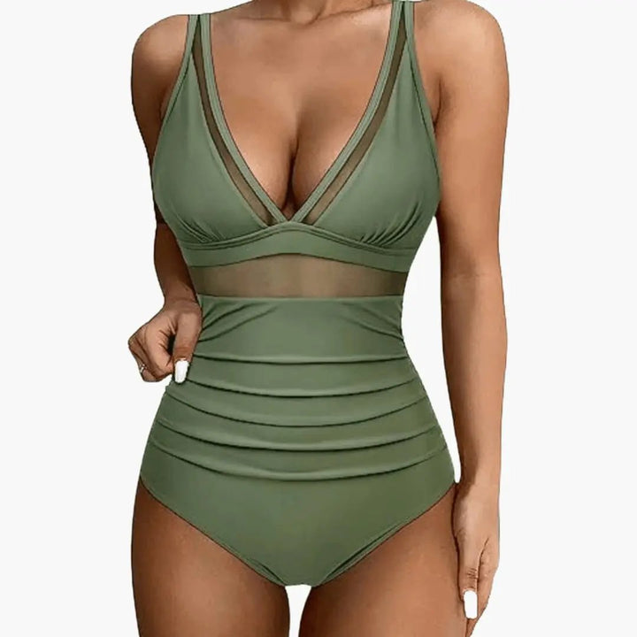 Women’s Mesh Panel One-Piece Swimsuit with High-Cut Leg