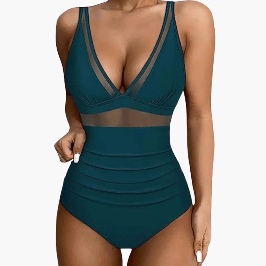 Women’s Mesh Panel One-Piece Swimsuit with High-Cut Leg