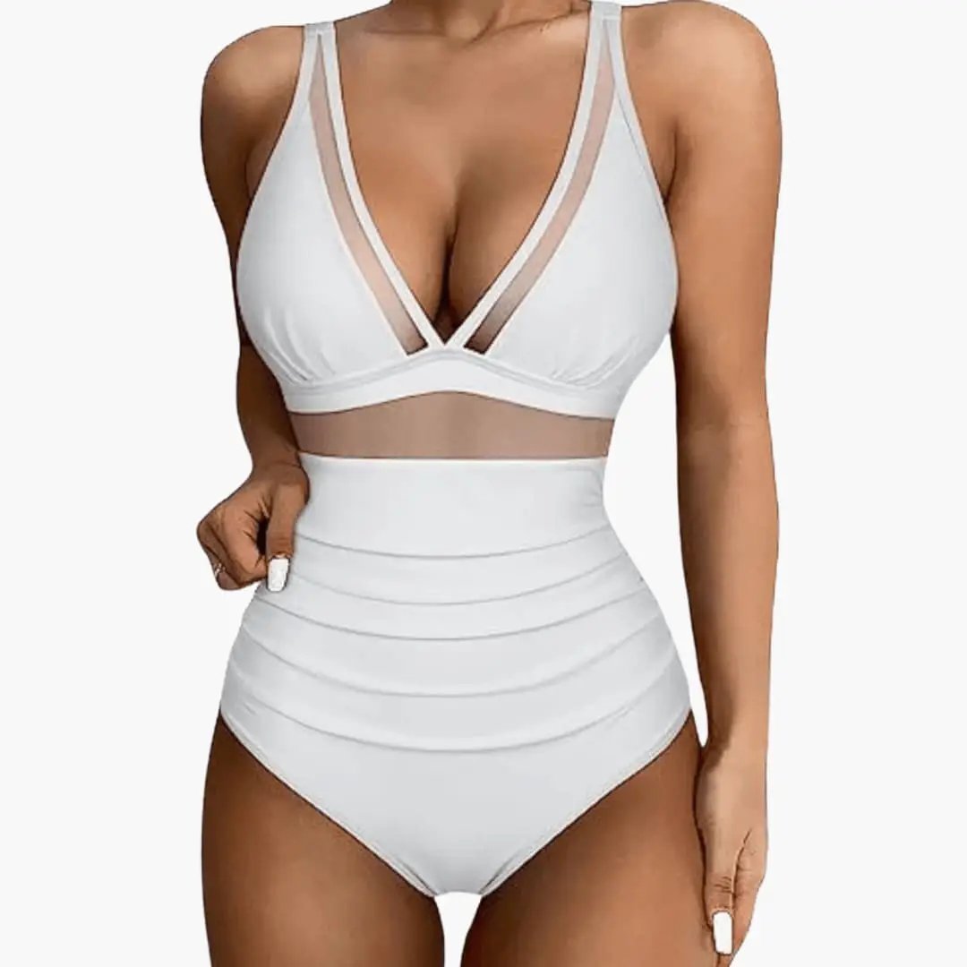 Women’s Mesh Panel One-Piece Swimsuit with High-Cut Leg