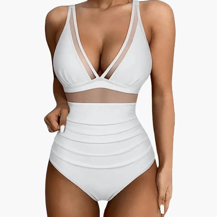 Women’s Mesh Panel One-Piece Swimsuit with High-Cut Leg