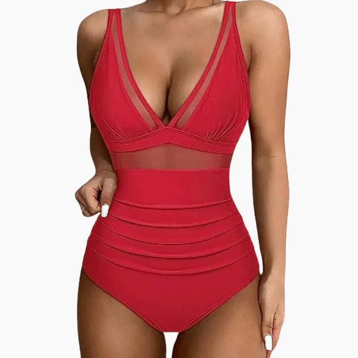 Women’s Mesh Panel One-Piece Swimsuit with High-Cut Leg
