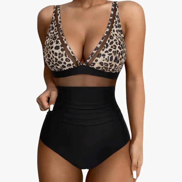 Women’s Mesh Panel One-Piece Swimsuit with High-Cut Leg