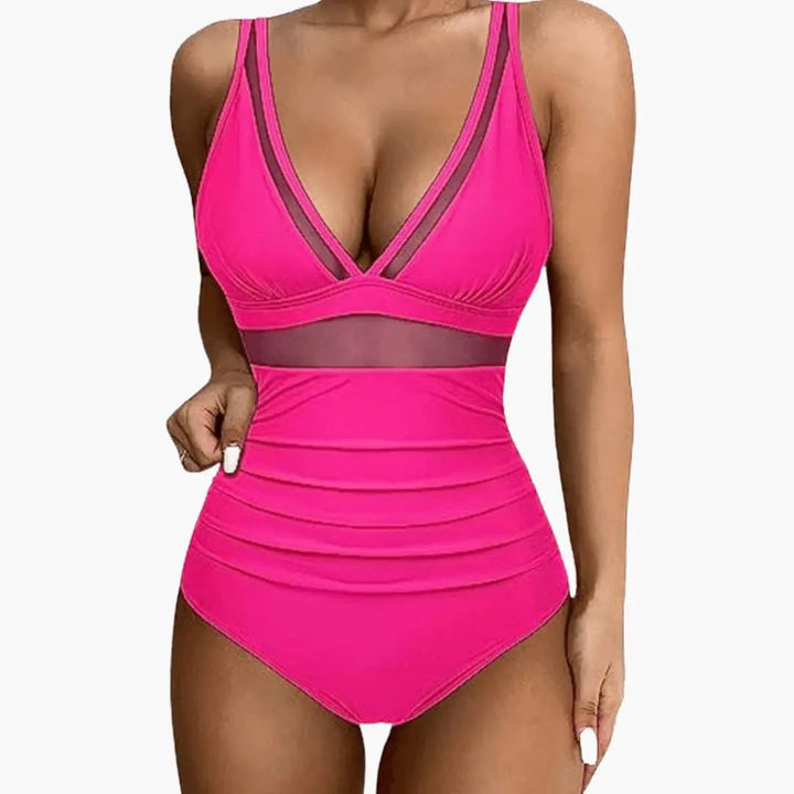 Women’s Mesh Panel One-Piece Swimsuit with High-Cut Leg
