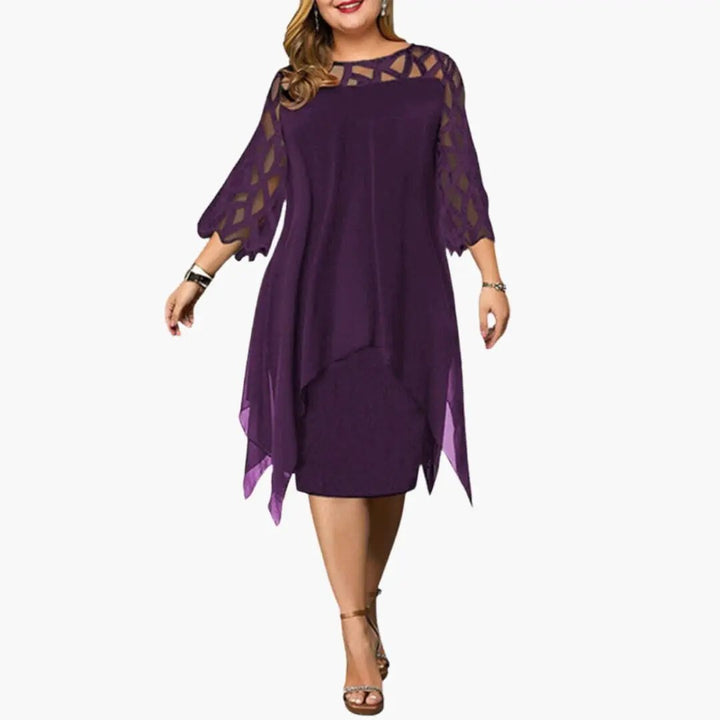 Women’s Midi Dress with Cutout Sleeves and Round Neck