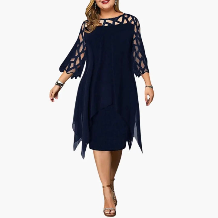 Women’s Midi Dress with Cutout Sleeves and Round Neck