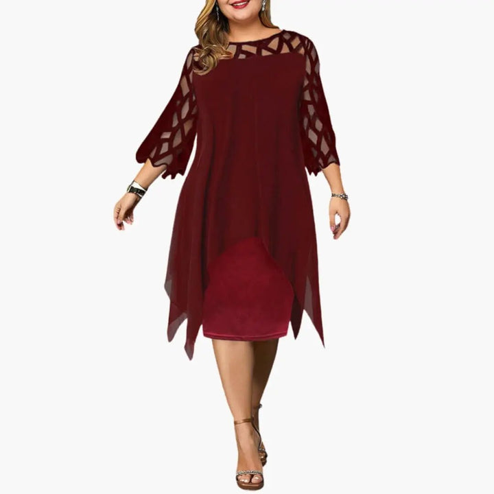 Women’s Midi Dress with Cutout Sleeves and Round Neck