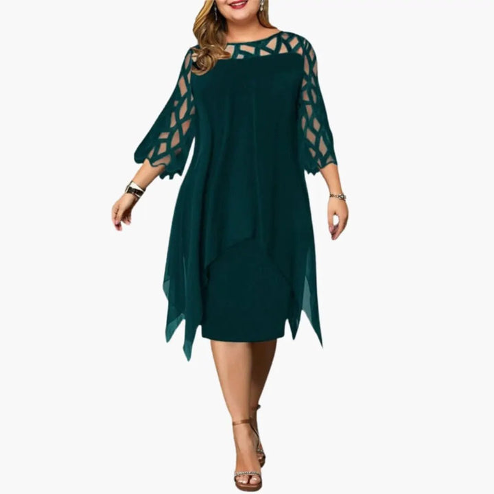 Women’s Midi Dress with Cutout Sleeves and Round Neck
