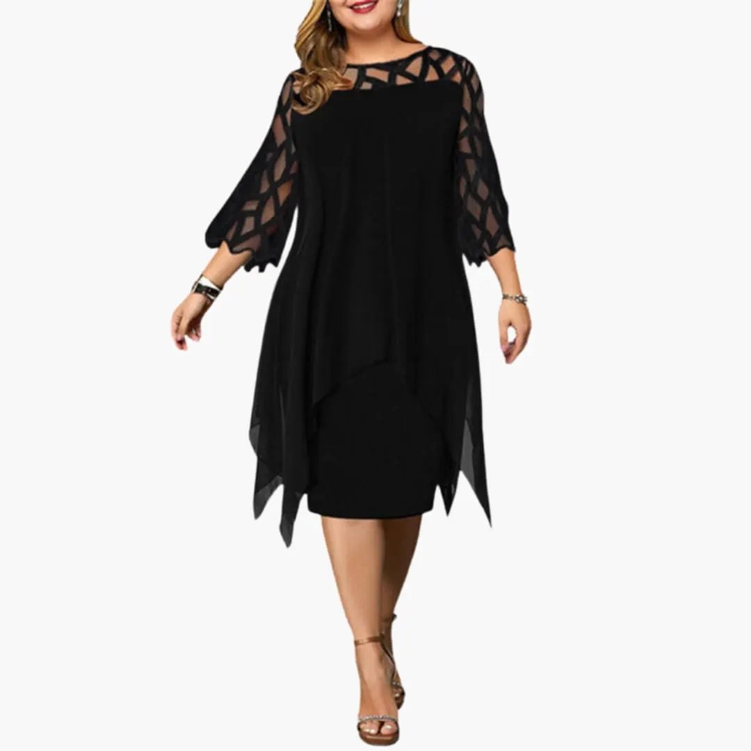 Women’s Midi Dress with Cutout Sleeves and Round Neck