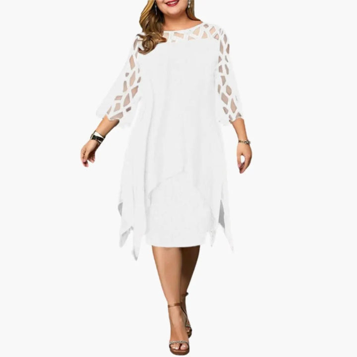 Women’s Midi Dress with Cutout Sleeves and Round Neck