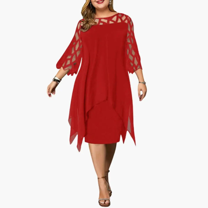 Women’s Midi Dress with Cutout Sleeves and Round Neck