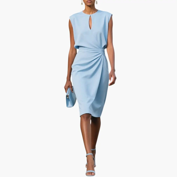 Women’s Midi Dress with Defined Waist Short Sleeve Fitted Dress